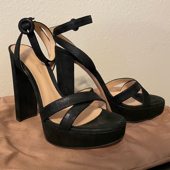 Gianvito Rossi black sparkly suede platform sandal 38 - Picture 2 of 8